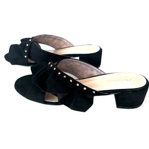 Catherine Malandrino Azaria Vegan Black Ruffle and Studded Slip On Sandal